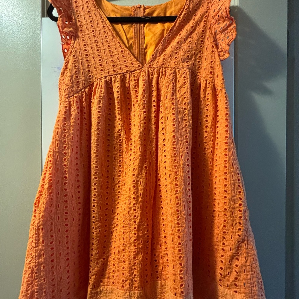Orange Eyelet Romper Dress